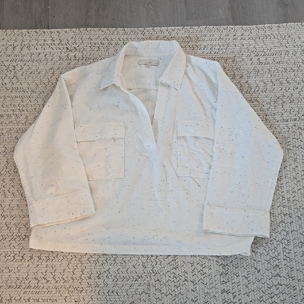 Loft White Speckled Long Sleeve Shirt